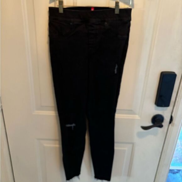 Spanx Black Distressed Skinny Jeans size M - Picture 3 of 6